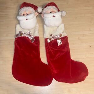 2 Vintage Rudolph Red Nose Reindeer Santa Plush 22" Christmas Stockings